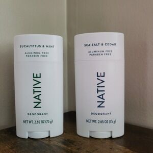 2 Native Deodorant Sea Salt  Cedar Eucalyptus Mint Aluminum Paraben Free 2.65 Oz